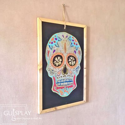 Guisplay Mexican Skull Silver Slate Framed10 Wall art creation Handmade Handcrafted Oil painting Acrylique painting Unique One of a kind