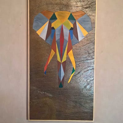 ELEPHANT POLYGONE Artwork Picture Stone Wood Oil 1
