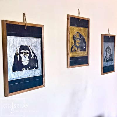 Guisplay 3 Wise Monkeys Ardoise Slate Framed Wall Art Creations5