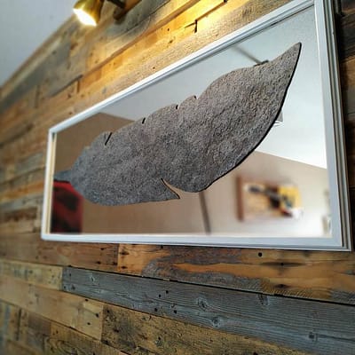 Wall Art Creation Feather Mirror Carved Mixed art Stone real by guisplay