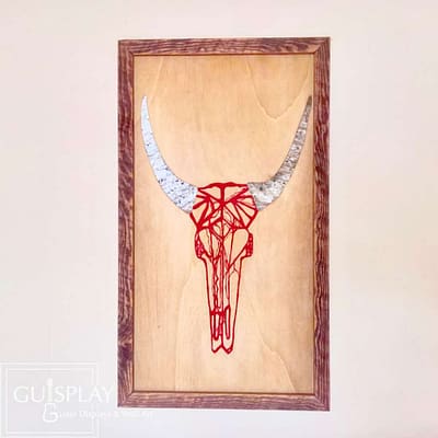 GUISPLAY Cow Red Marquetry Stone Wood Inlay Wall Art Creation 5(watermarked)