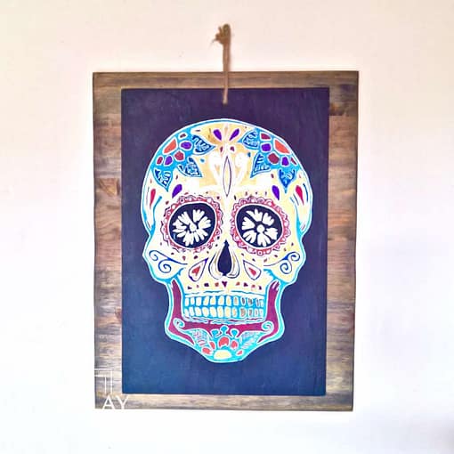 Guisplay Mexican Skull Gold Slate Framed3