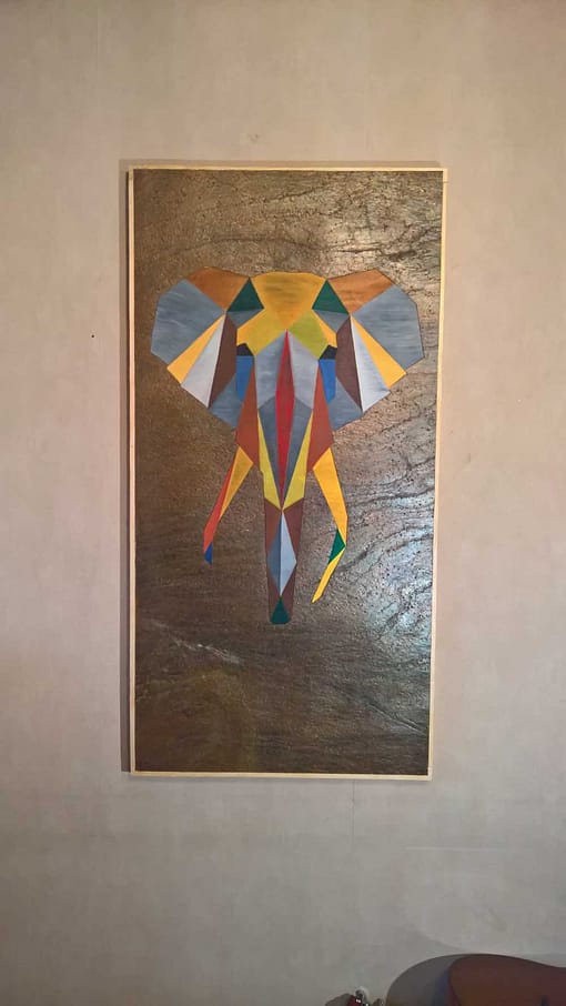 ELEPHANT POLYGONE Artwork Picture Stone Wood Oil 1